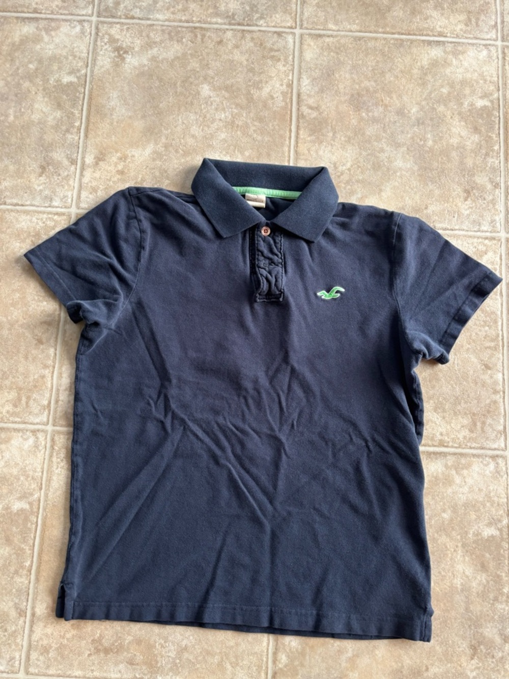 Hollister Navy Polo with Green Embroidered Logo - Men's